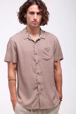 Teddy Smith Chemise col français à pinces C-ARLRIC MC BEIGE Cheap