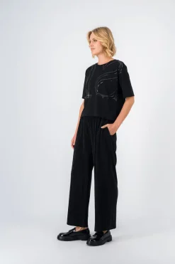 Teddy Smith Pantalon fluide plissé PEARL NOIR Discount