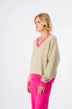 Teddy Smith Pull col V MADDY BEIGE CHINE Fashion