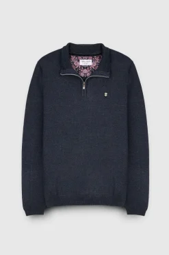Teddy Smith Pull col zippé P-MARTY 2 TOTAL NAVY CHINE TOTALNAVYCHINE Cheap
