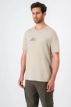 Teddy Smith T-shirt col rond brodé KING MC BEIGE CHINE Outlet