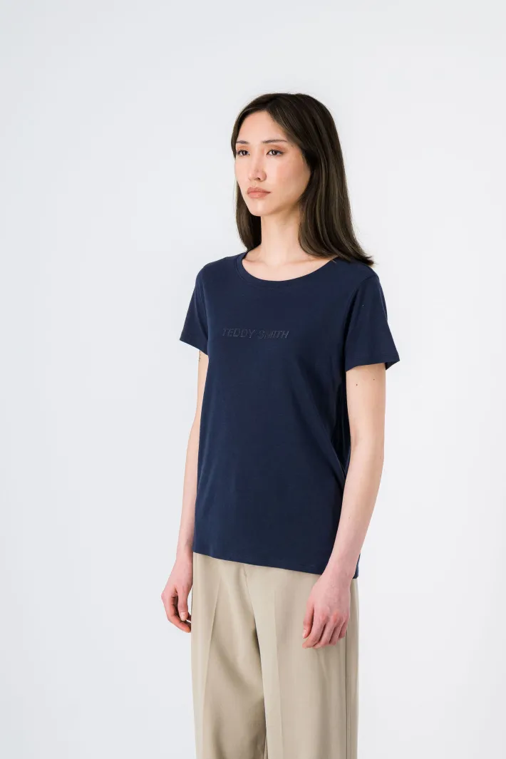Teddy Smith T-shirt col rond NEW TICIA MC TOTAL NAVY/PRINT 1 TOTALNAVY/PRINT1 Cheap