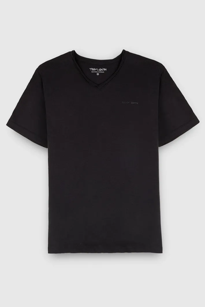 Teddy Smith T-shirt col V coupé bord franc T-GILDAS CHARBON Clearance