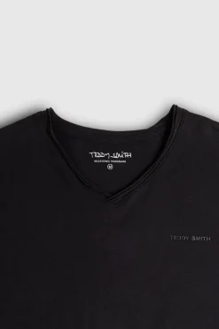 Teddy Smith T-shirt col V coupé bord franc T-GILDAS CHARBON Clearance