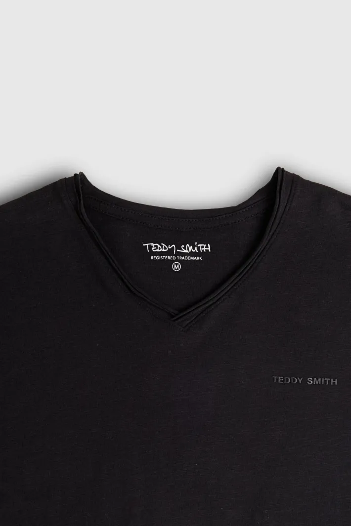Teddy Smith T-shirt col V coupé bord franc T-GILDAS CHARBON Clearance