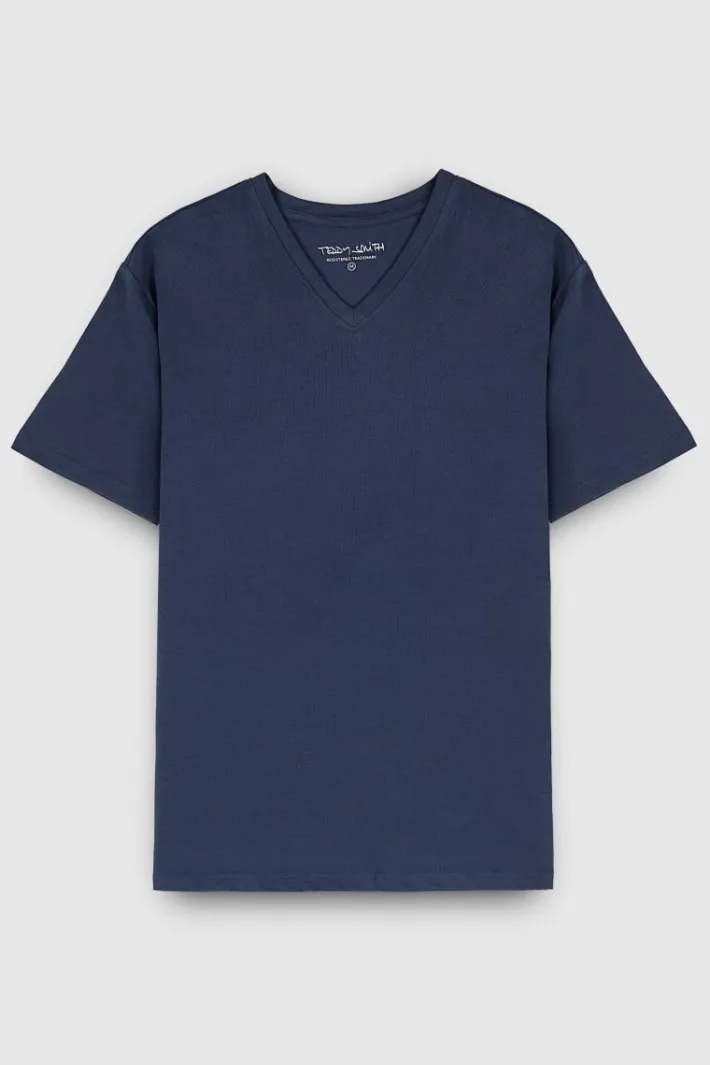 Teddy Smith T-shirt col V manches courtes TAWAX 2 US NAVY USNAVY Cheap