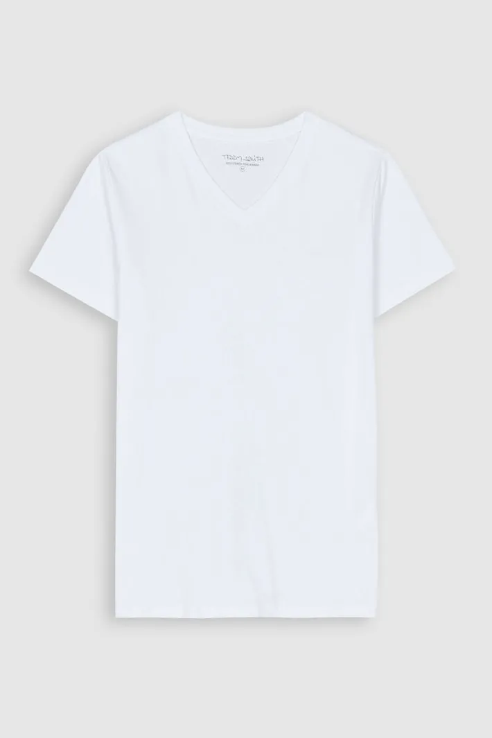 Teddy Smith T-shirt col V TAWAX MC BLANC Outlet